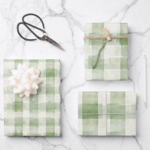 Western Green Cream Plaid Stripes Christmas Wrapping Paper Sheet
