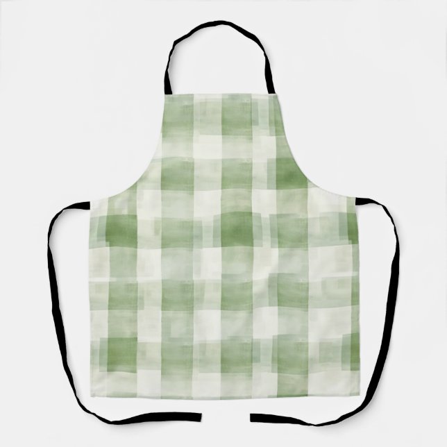 Western Green Cream Plaid Stripes Country   Apron (Front)