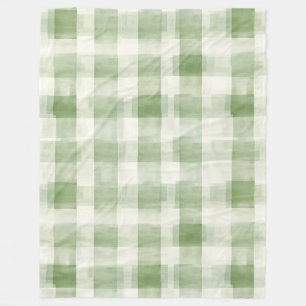 Western Green Cream Plaid Stripes Country Fleece Blanket