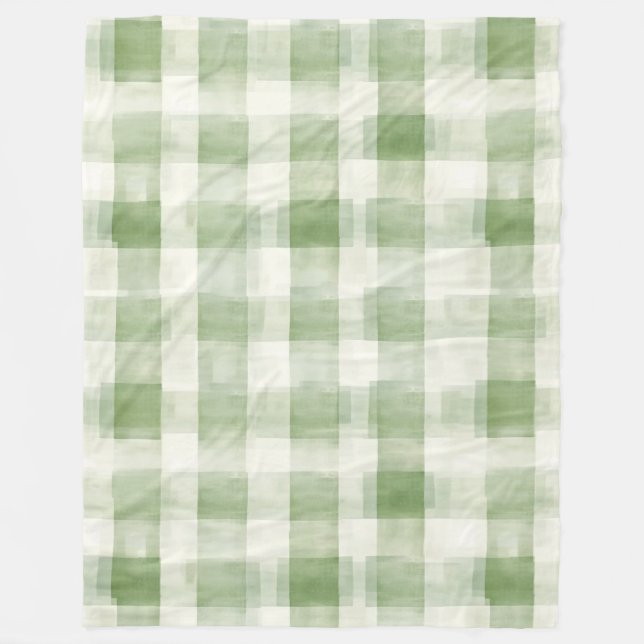 Western Green Cream Plaid Stripes Country   Fleece Blanket (Front)