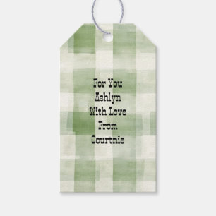 Western Green Cream Plaid Stripes Country   Gift Tags