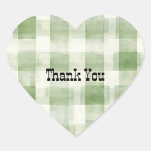 Western Green Cream Plaid Stripes Country   Heart Sticker