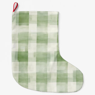 Western Green Cream Plaid Stripes Country   Large Christmas Stocking