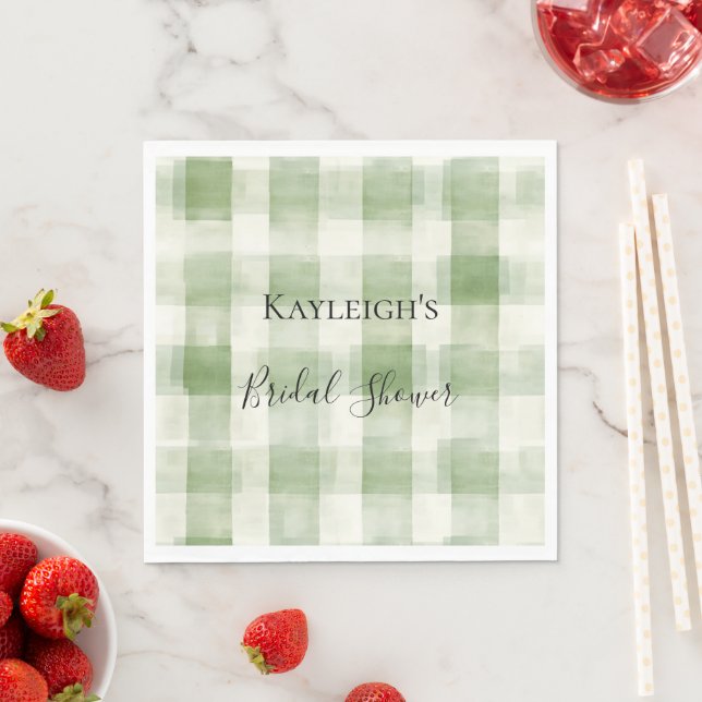 Western Green Cream Plaid Stripes Country   Napkin (Insitu)