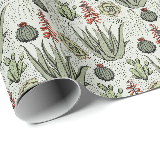 Western Green Desert Cacti and Succulents Wrapping Paper (Roll Corner)