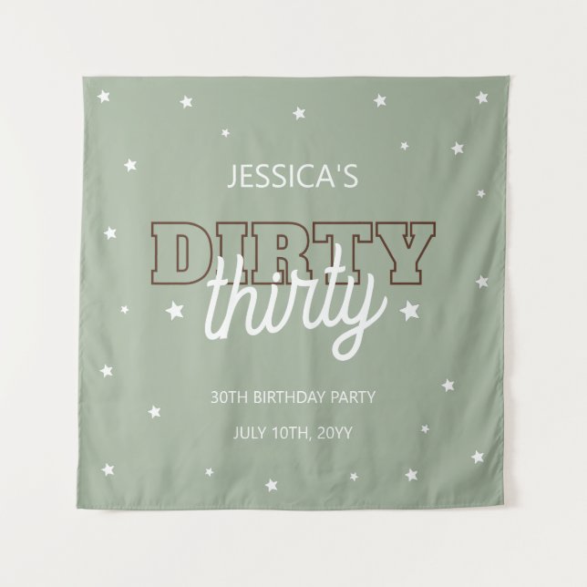 Western Green Dirty Thirty 30th Birthday Backdrop Tapestry (Front)