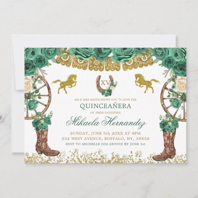 Western Green Hunter Charra Mis Quince Landscape I Invitation (Front)