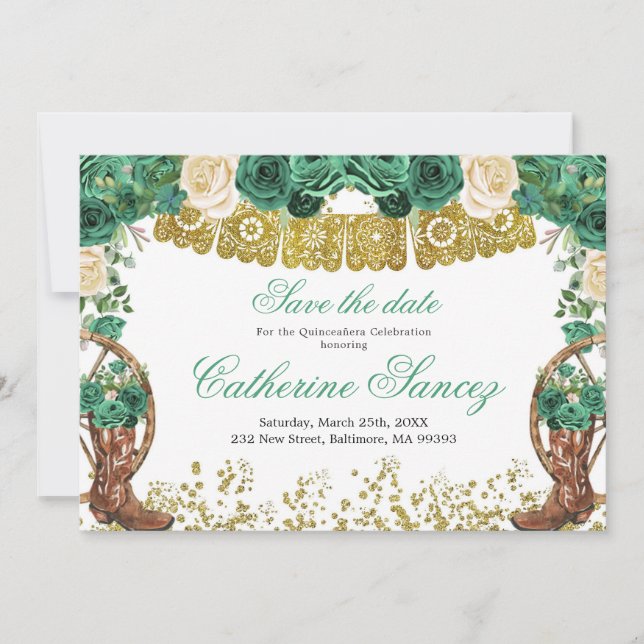 Western Green Hunter Charra Save The Date Invitation (Front)