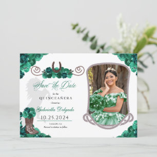 Western Green Quinceañera Save The Date Photo Invitation