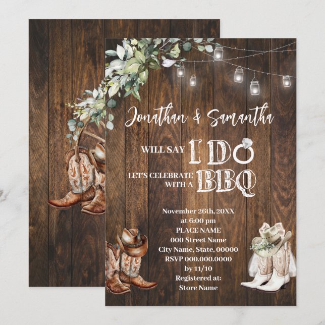 Western Greenery I do BBQ Couples Shower Invitation (Front/Back)