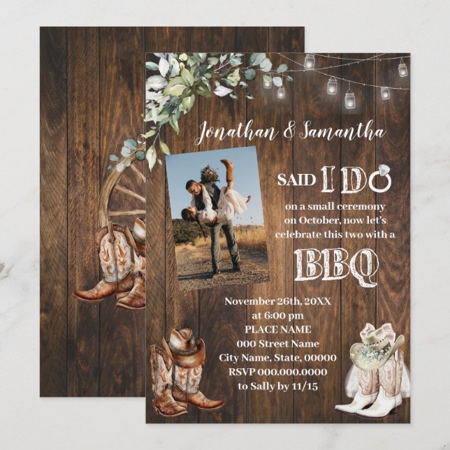 Western Greenery Said I do BBQ After Wedding Invitation (Front/Back)
