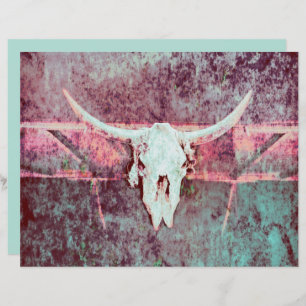 Western Grunge Texture Rustic Teal Bull Skull