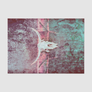 Western Grunge Texture Rustic Teal Bull Skull Tissue Paper