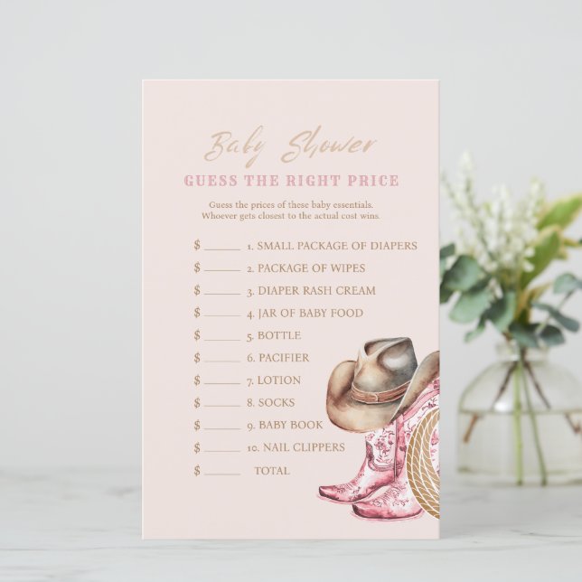  Western Guess the Price Baby Shower Game card (Standing Front)