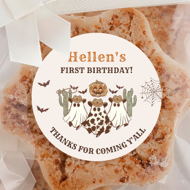 Western Halloween Cactus Birthday Thank You  Classic Round Sticker (Creator Uploaded)