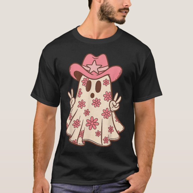 Western Halloween Cowboy Cowgirl Ghost Boo Pink  T-Shirt (Front)