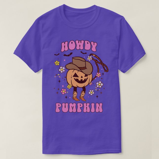 Western Halloween Howdy Pumpkin Pink O Lantern Ret T-Shirt (Design Front)