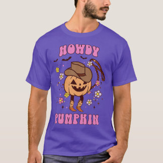 Western Halloween Howdy Pumpkin Pink O Lantern Ret T-Shirt