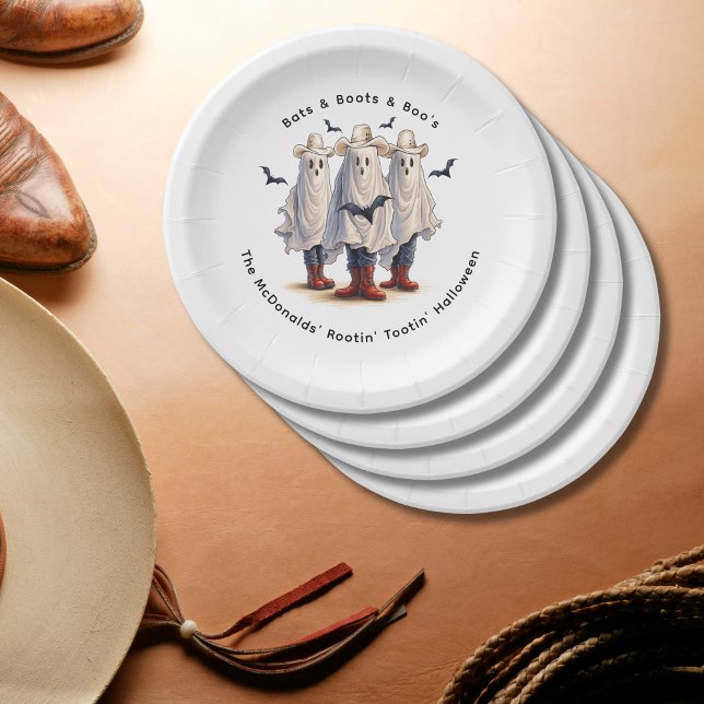 Western Halloween Spooky Cowboy Ghosts Custom Paper Plate (Customize with your text as required.  Matching items available in collection)