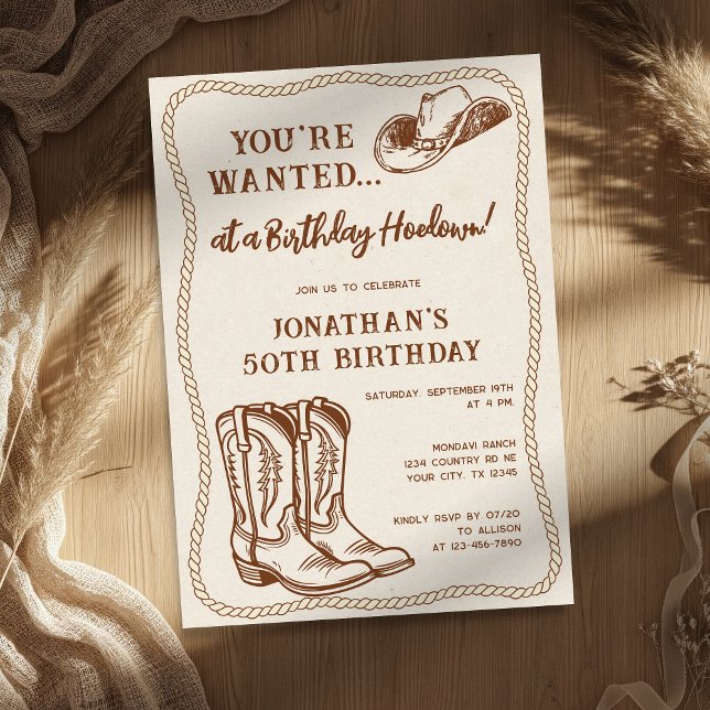 Western Hand Drawn Cowboy Boots Birthday Party Invitation (Creator Uploaded)