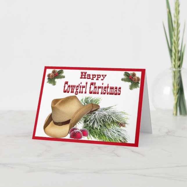 Western Happy Cowgirl Christmas Card (Front)