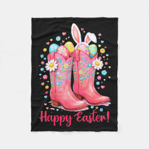 Western happy easter day cowgirl boots bunny farm fleece blanket