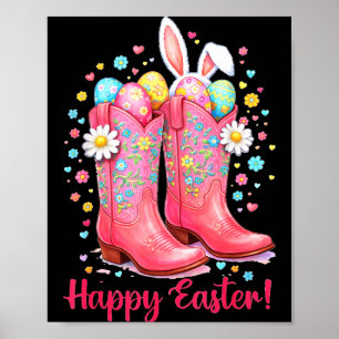 Western happy easter day cowgirl boots bunny farm poster
