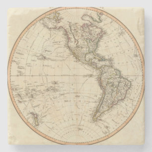 Western Hemisphere Circular Map Stone Coaster
