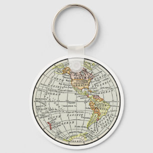 Western Hemisphere Map Globe Travel Art Key Ring