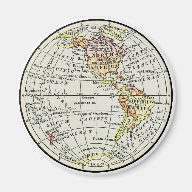 Western Hemisphere Map Globe Travel Art Magnet (Front)