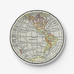 Western Hemisphere Map Globe Travel Paper Plate