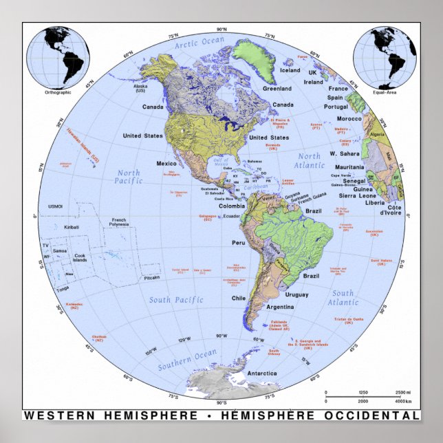 Western Hemisphere Map Poster (Front)