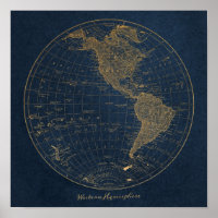 Western Hemisphere Map Vintage