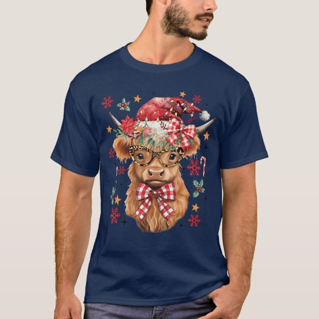 Western Highland Cow Lover Coquette Bow Merry Chri T-Shirt (Front)