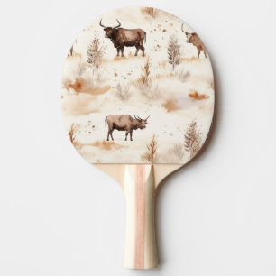 Western Highland Cows Cowboy Cowgirl Ping Pong Paddle
