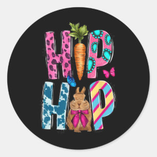 Western Hip Hop Bunny And Carrot Happy Easter Day Classic Round Sticker