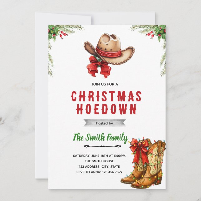 Western Hoedown Christmas Party invitation (Front)