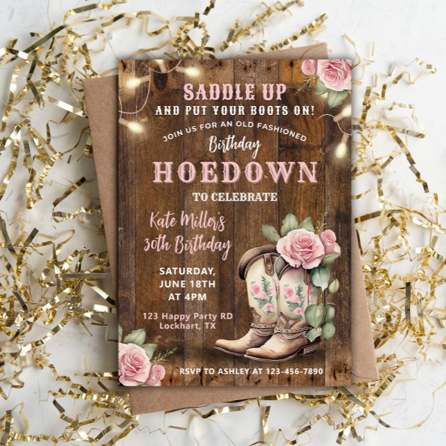 Western Hoedown Floral Cowgirl Birthday with Boots Invitation (Creator Uploaded)