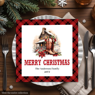Western holiday napkins buffalo plaid Christmas