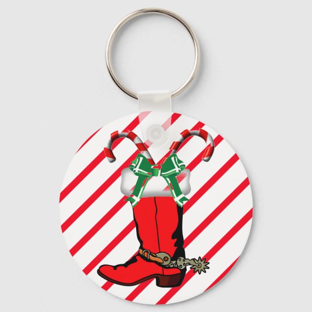 Western Holiday Round Keychain (Front)