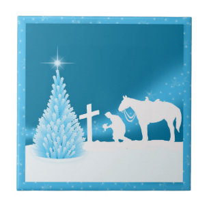 Western Home Decor Praying Cowboy Holiday Tile