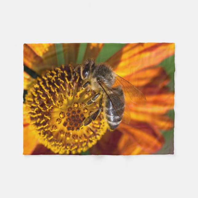 Western Honey Bee Macro Photo Fleece Blanket (Front (Horizontal))