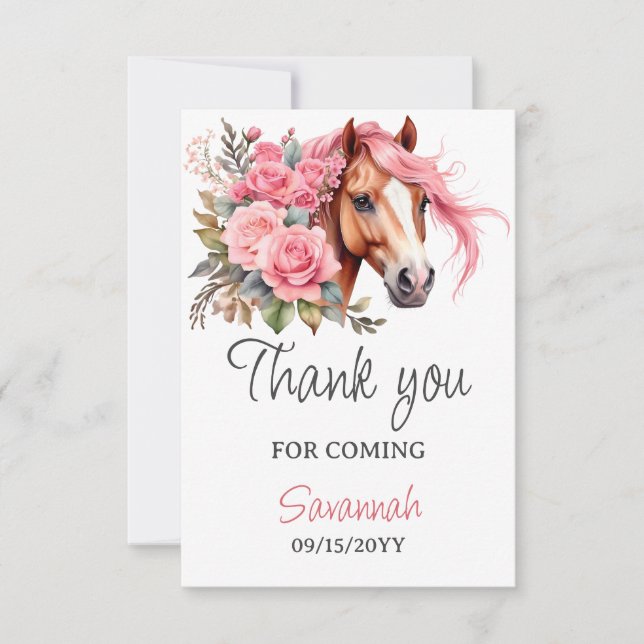 Western Horse Birthday Party Cowgirl Thank You Card (Front)