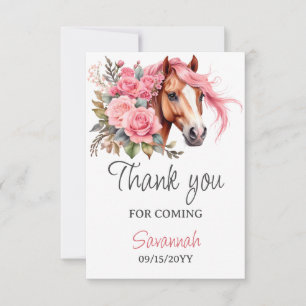 Western Horse Birthday Party Cowgirl Thank You Card