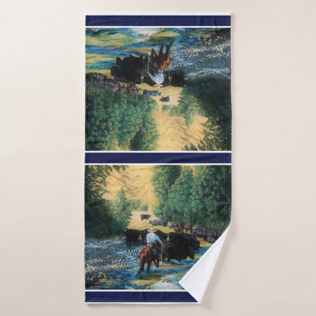 Western horse/black Angus cattle herd/cowboy Bath Towel (Bath Towel)