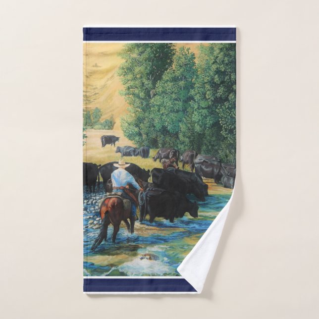 Western horse/black Angus cattle herd/cowboy Hand Towel (Hand Towel)