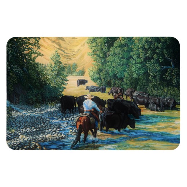 Western horse/black Angus cattle herd/cowboy Magnet (Horizontal)