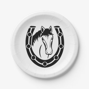 Western Horse Black White Wedding Country Party Paper Plate