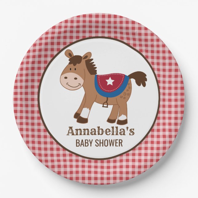Western Horse Boy Baby Shower Paper Plate (Front)