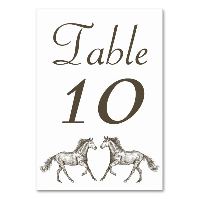 Western Horse Brown Wedding Equestrian Country Table Number (Front)